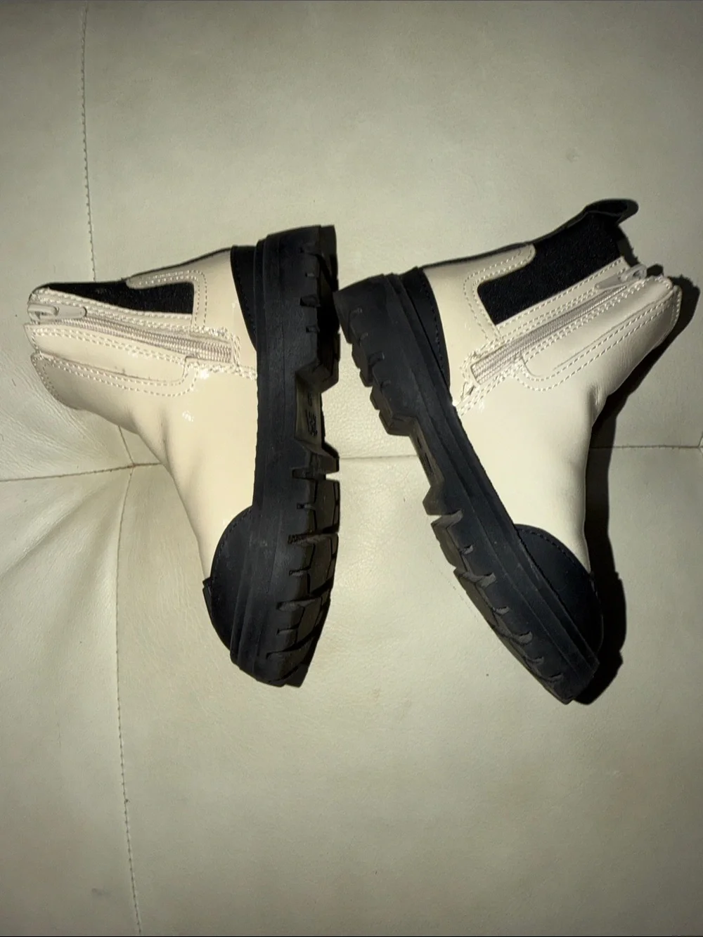 Zara Cream and Black Chunky Chelsea Booties
